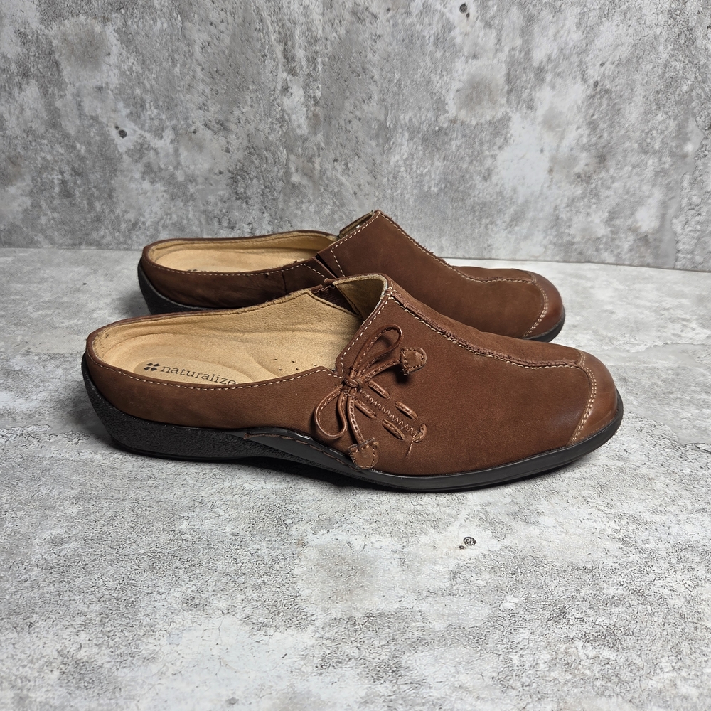 Naturalizer Brown Leather Suede Slip On Mules Women’s Size 8.5 M
